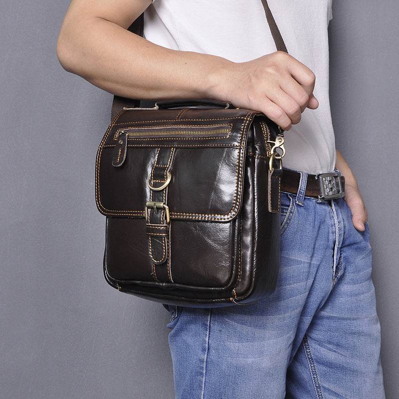 Mens Fashion Casual Multifunctional Leather Shoulder Crossbody Bag - Mubimart