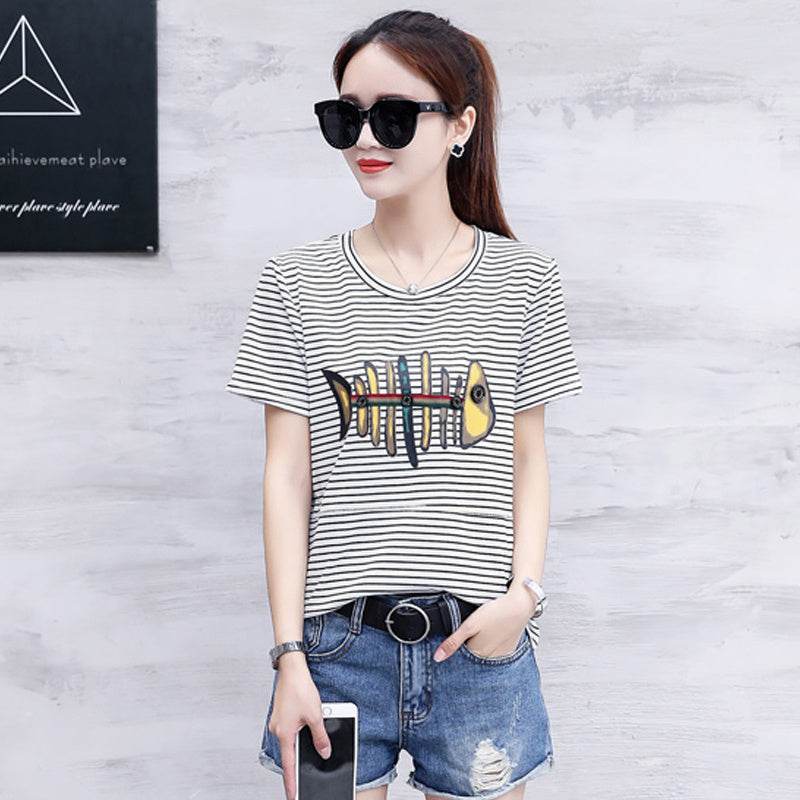 Striped short sleeve t-shirt for women - Mubimart