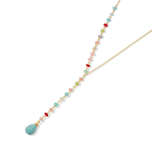 Colorful Rice Bead Chain Necklace Women New - Mubimart