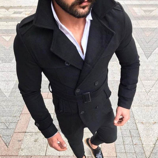 Double-breasted casual trench coat wool coat - Mubimart