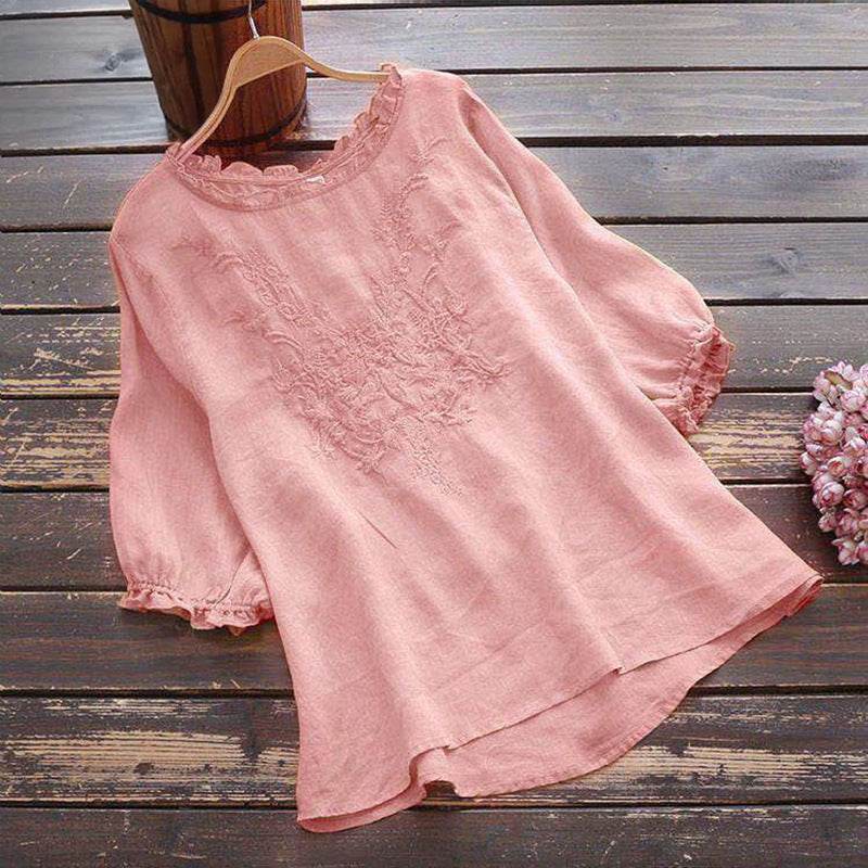 Fashion Cotton Plus Size Loose Embroidered T-shirt - Mubimart