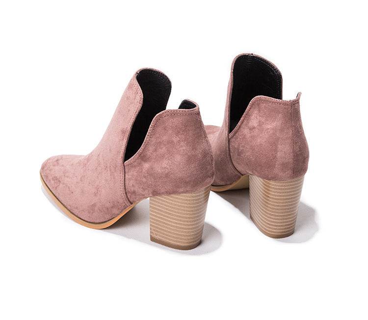 Chunky high-heeled solid color booties - Mubimart