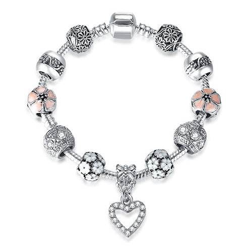 Women Bracelet 925 Unique Silver Crystal Charm Bracelet for Women DIY Beads Bracelets & Bangles Jewelry Gift - Mubimart