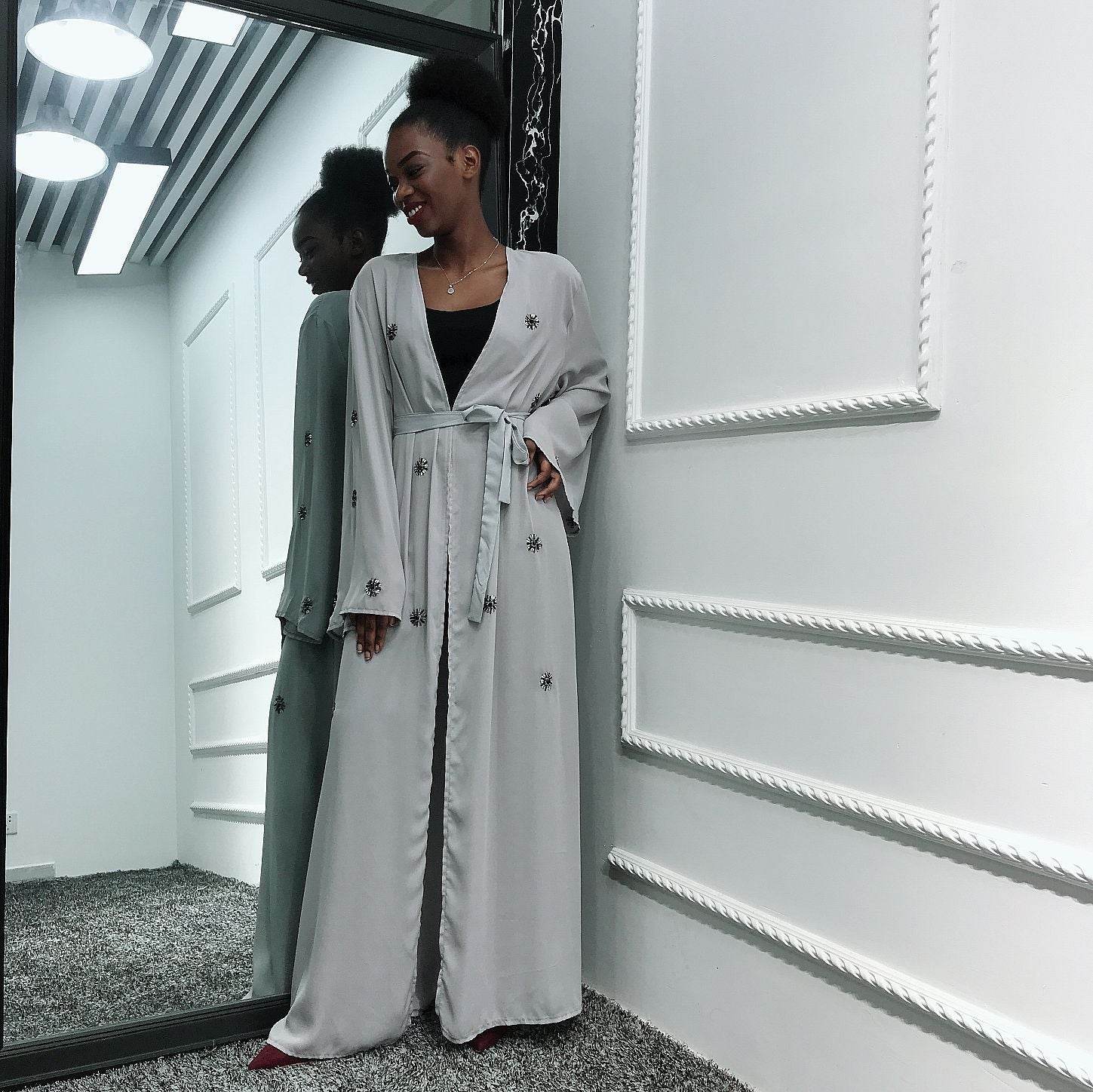 Handmade embroidered cardigan nightgown - Mubimart