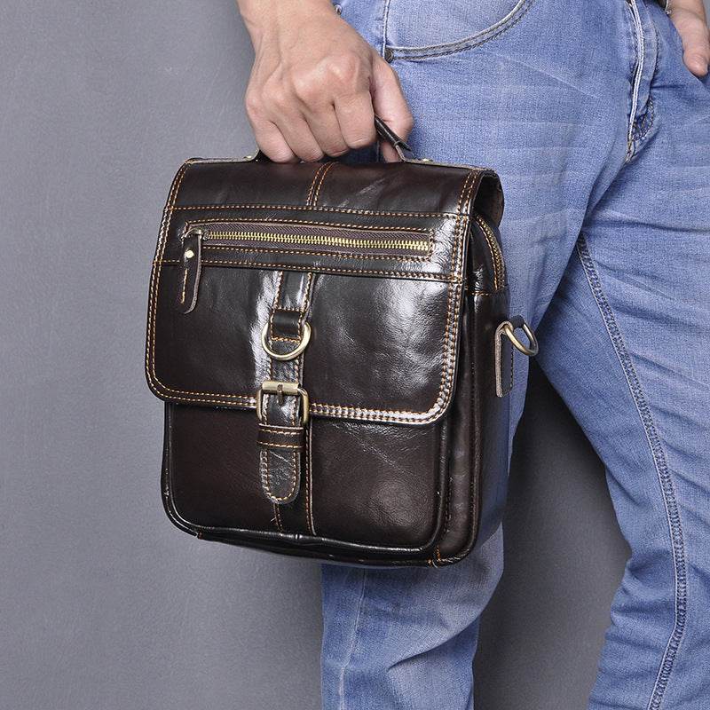 Mens Fashion Casual Multifunctional Leather Shoulder Crossbody Bag - Mubimart