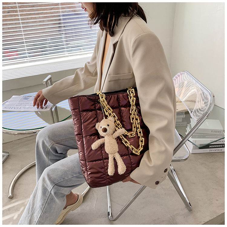 Thick Chain Tote Bags for Women Leather Big Shoulder Bag Ladies Large Capacity Shopper Purse Luxury Handbag - Mubimart