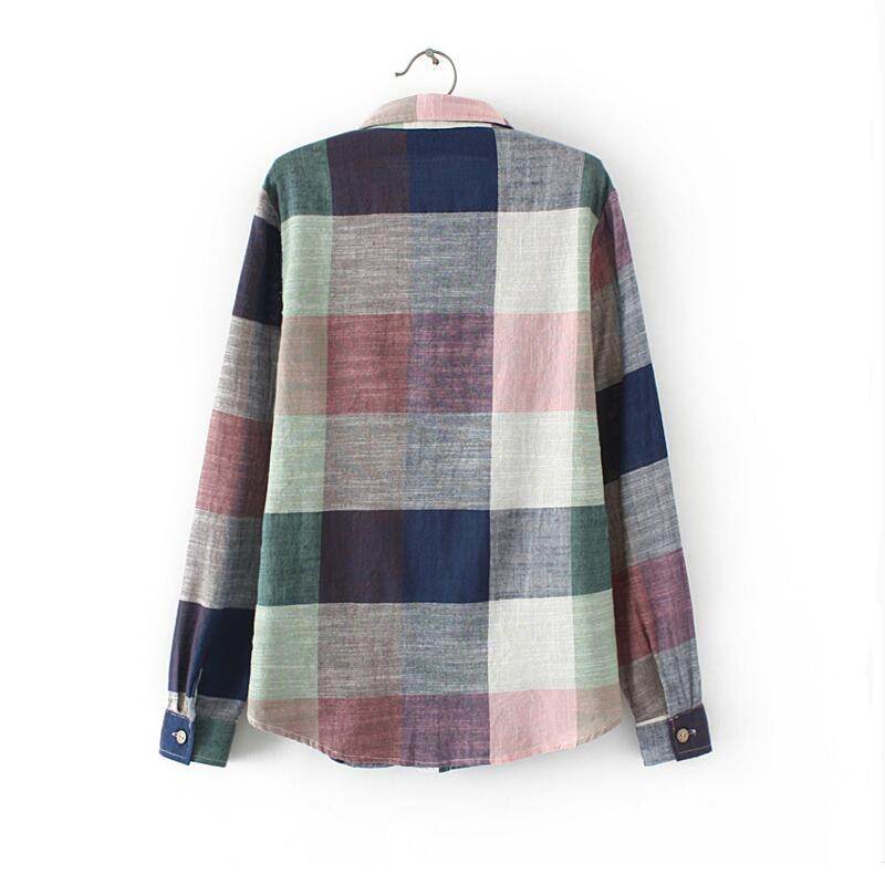 asual Plaid Women Blouses Kimono Vintage Linen Cotton Long Sleeve Blouse Female Shirts Tops - Mubimart