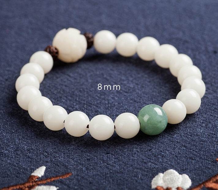 Natural white jade Bodhi bracelets beads bracelets women's simple Bodhi bracelets transfer beads - Mubimart