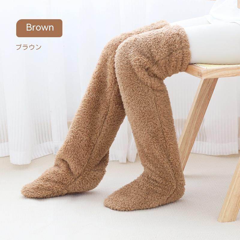 Over Knee High Fuzzy Long Socks Winter Warm Cold Leg Knee Joint Cold-proof Stockings Home Floor Sleeping Socks - Mubimart