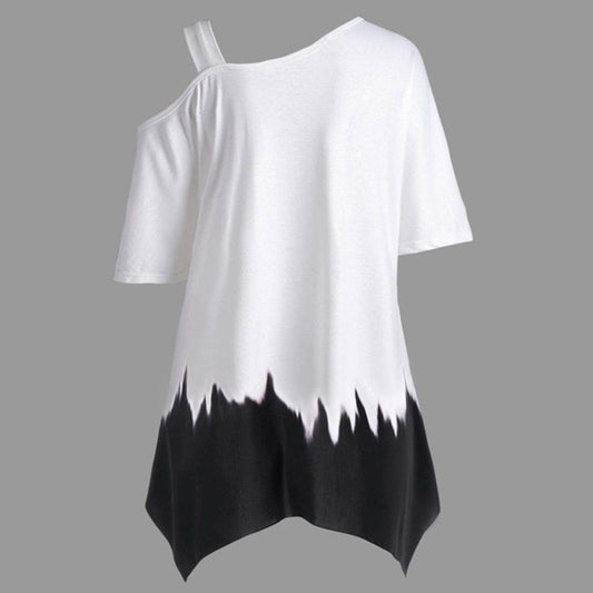 Short Sleeve Women Tops One Shoulder Summer Fashion Butterfly Printed Blouse Plus Size Tunic Casual Shirts Loose Blusas - Mubimart
