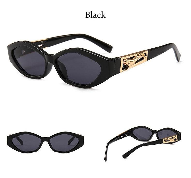Angular Cat-eye Sunglasses, Modern Retro Temples In The Shape Of A Jumping Cheetah - Mubimart
