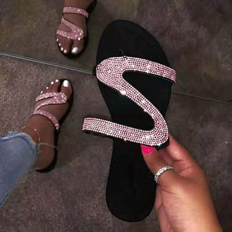 Diamond flat sandals slippers - Mubimart