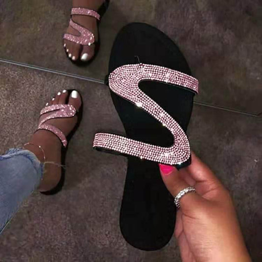 Diamond flat sandals slippers - Mubimart