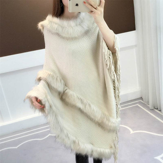Large Size Faux Fox Fur Mid-length Cape Shawl - Mubimart