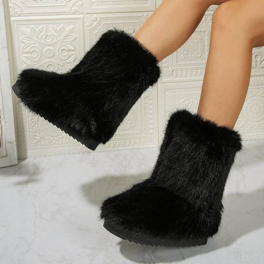 Fashion Long Plush Snow Boots Winter Warm Mid-tube Furry Cotton Shoes For Women Short Boot - Mubimart