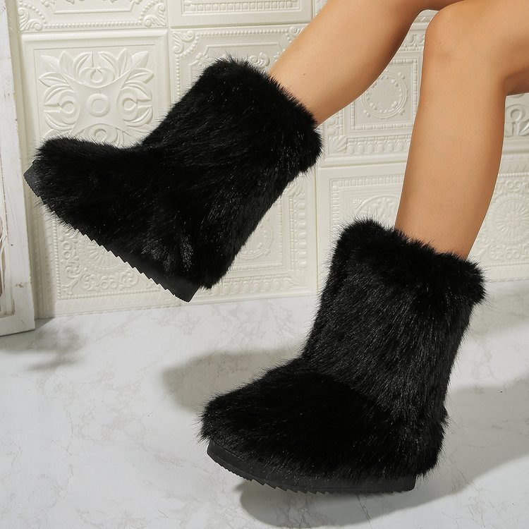 Fashion Long Plush Snow Boots Winter Warm Mid-tube Furry Cotton Shoes For Women Short Boot