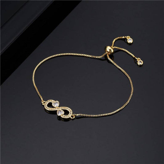 Pull Adjustable Brass Micro-set Zircon Heart Infinity Charm Bracelet Women - Mubimart