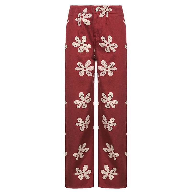 Fashion Printed Sexy Low-rise Wide-leg Jeans Women - Mubimart