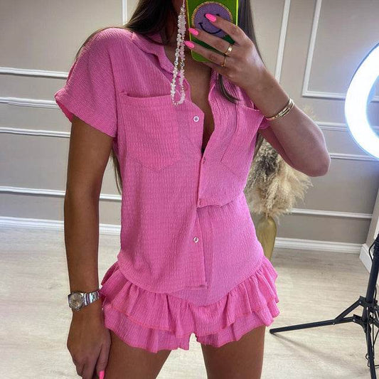 Fandy Lokar Casual Simple Blouses Suits Women Fashion Short - Mubimart