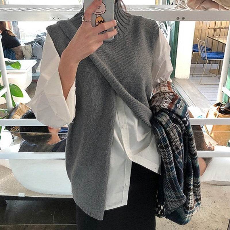 Turtleneck knitted vest vest sweater - Mubimart
