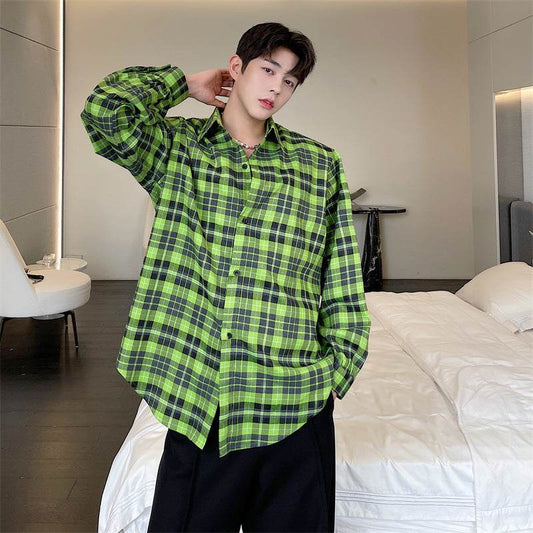 Shirt Plaid Men's Casual Resort Style Loose Shirt Jacket - Mubimart