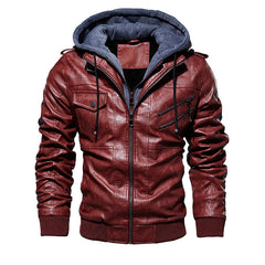 Men's Leather Jacket Men's PU Leather Hooded Leather Jacket