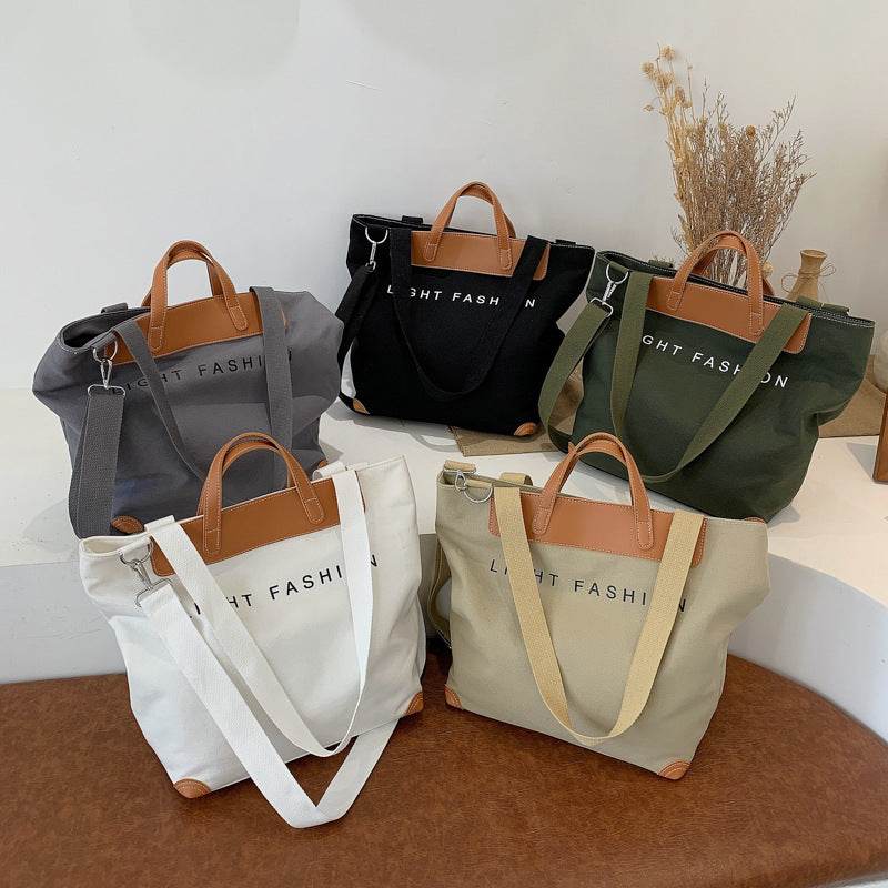 Canvas Shoulder Bag Women Ins Fashion Messenger Crossbody Bags Large Capacity Totes Handbag - Mubimart