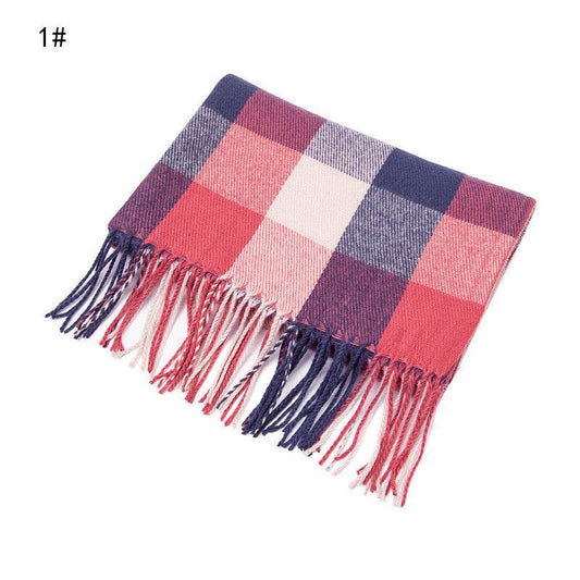 European And American Autumn And Winter Cashmere-like Red Plaid Double-sided Color Plaid Tassel Scarf Women Plus-sized Size Shawl - Mubimart