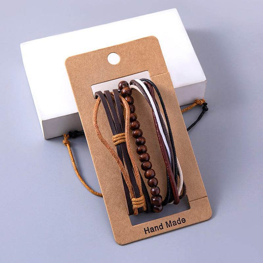 Vintage Multilayer Leather Adjustable Bracelets For Women Men Wooden Beaded Bracelet Ethnic Wrap Bracelets - Mubimart