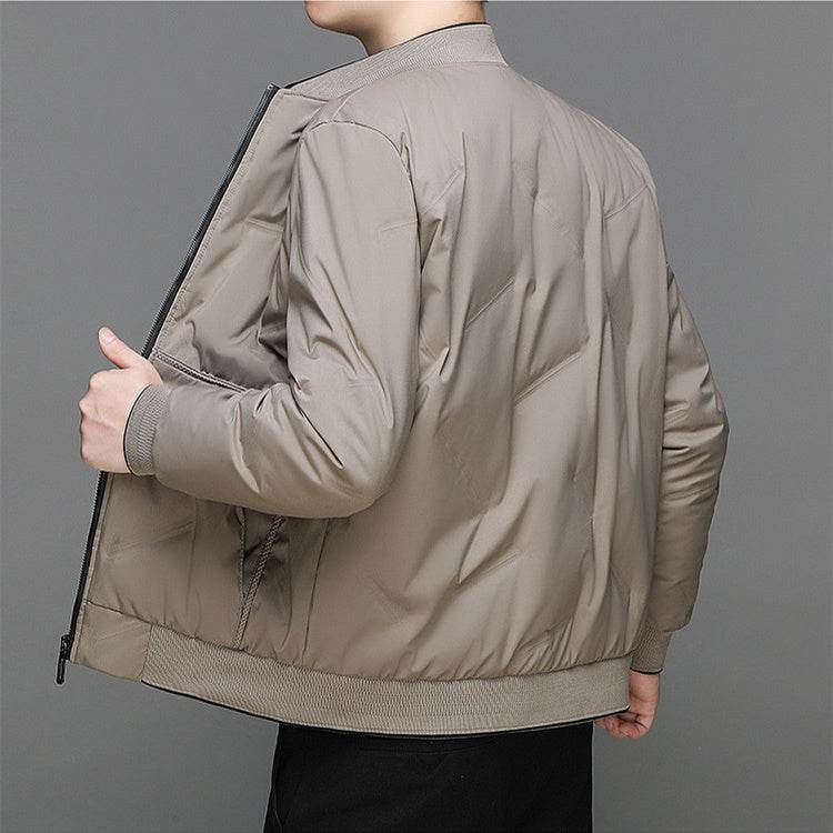 Fashion Down Jacket Winter Warm Baseball Jacket For Men Casual All-match Solid Color Coat - Mubimart