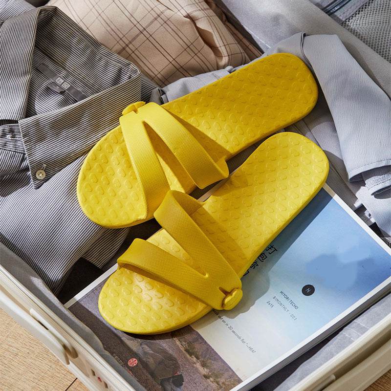 Folding Travel Slippers Hotel House Shoes Removable Non-slip Bathroom Slippers Summer Unisex Slides - Mubimart