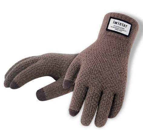 Winter Autumn Men Knitted Gloves Touch Screen High Quality Male Thicken Warm Wool Cashmere Solid Gloves Men Mitten Business - Mubimart