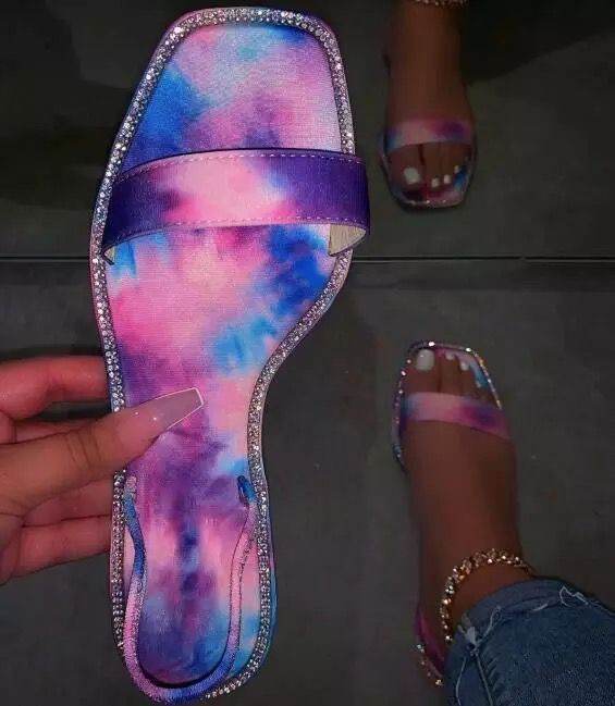 Color flower sandals women flat - Mubimart