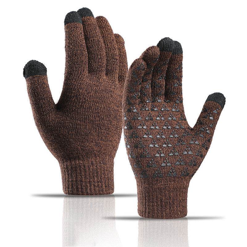 Winter Knitted Gloves For Men And Women Warm Cycling Anti-Cold Anti-Slip Triangular Offset Warm Gloves - Mubimart