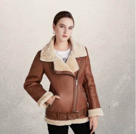 Women's motorcycle jacket leather jacket - Mubimart