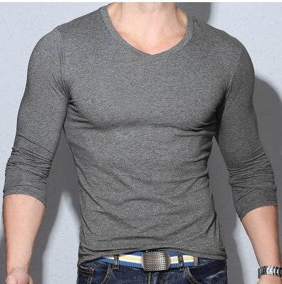 Mens V Neck Long Sleeve T Shirt - Mubimart