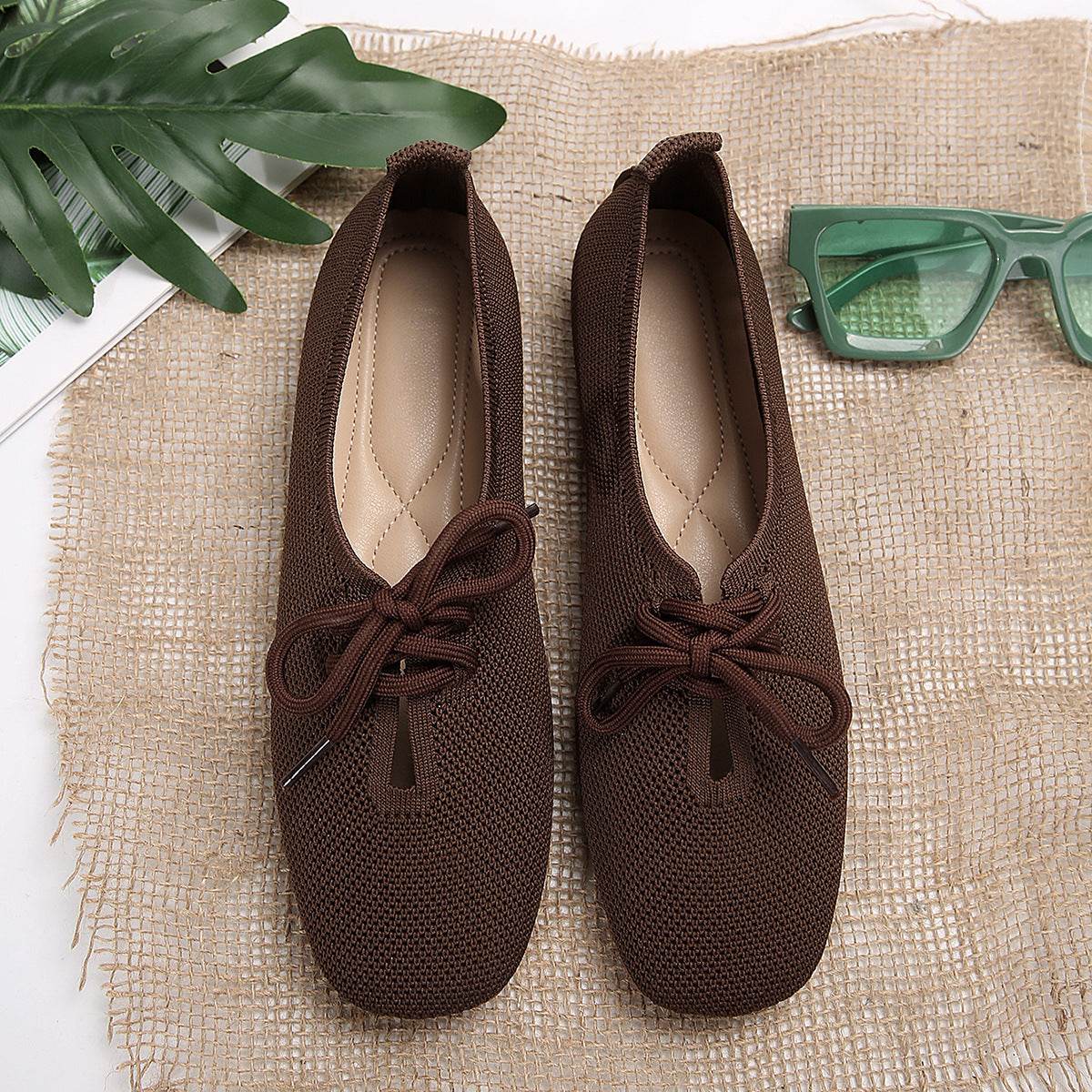 Casual Lace-up Mesh Flats Shoes Women Fashion Solid Color Loafers Lazy Shoes - Mubimart