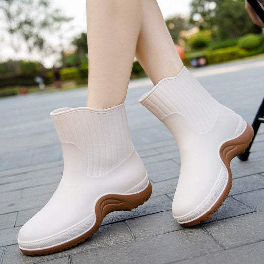 Women's Mid-calf Waterproof Soft-soled Rain Boots - Mubimart