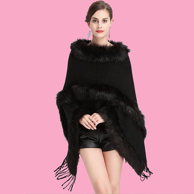 Large Size Faux Fox Fur Mid-length Cape Shawl - Mubimart