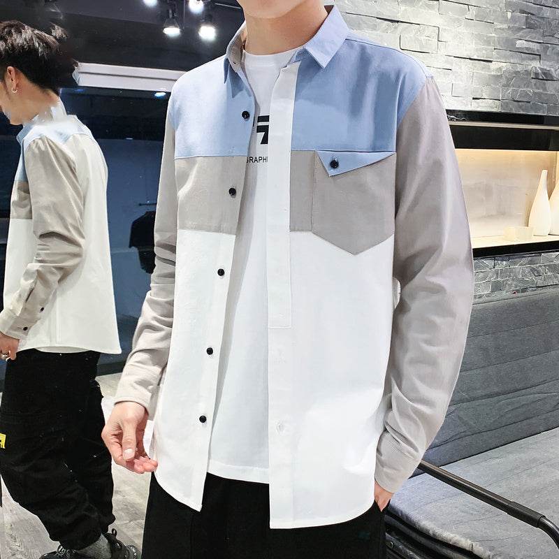 Color block shirt jacket - Mubimart