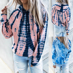 Long-Sleeved Plus Size Tie-Dye Printed Hooded Sweatshirt - Mubimart - Sweatshirt 