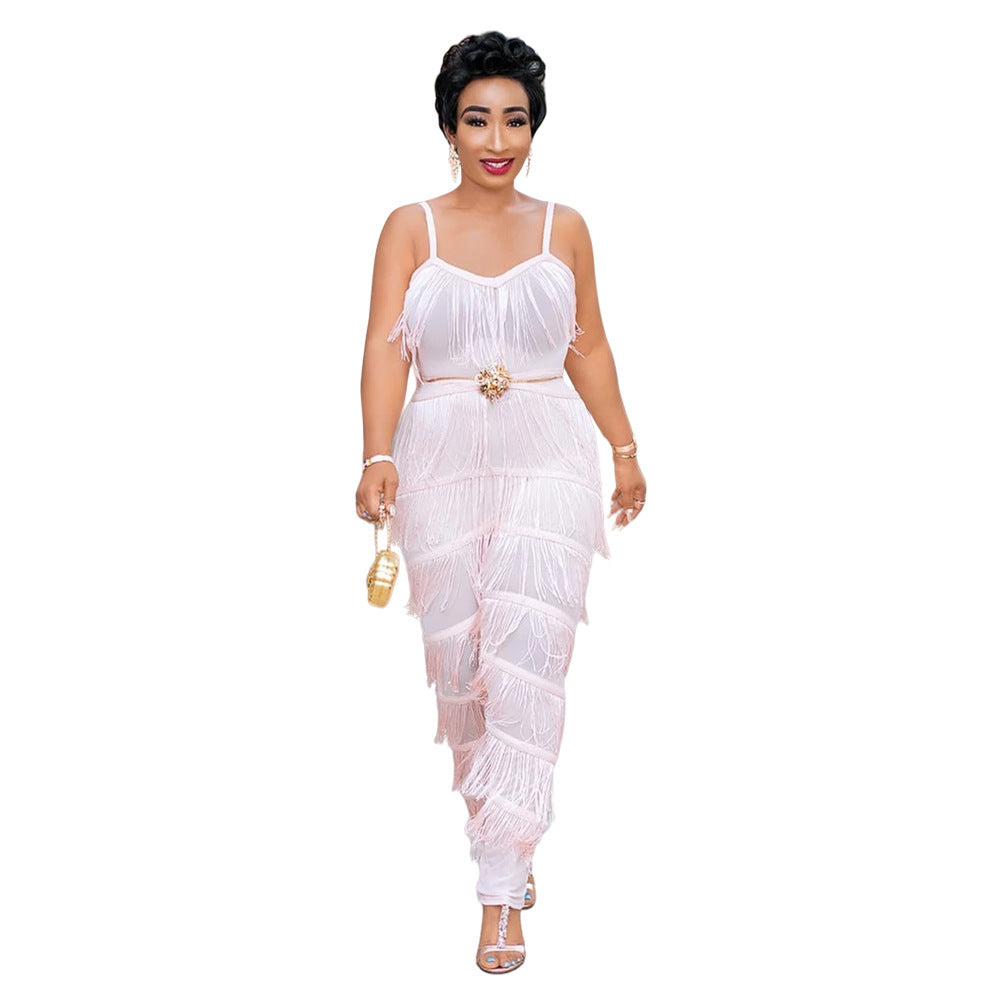 Plus Size Suspenders Women's Fringed Jumpsuit - Mubimart -  