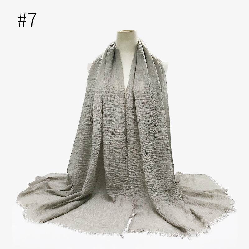 Bubble plain Scarf / cotton scarf fringes women soft solid hijab popular muffler shawls big Pashmina wrap hijab - Mubimart