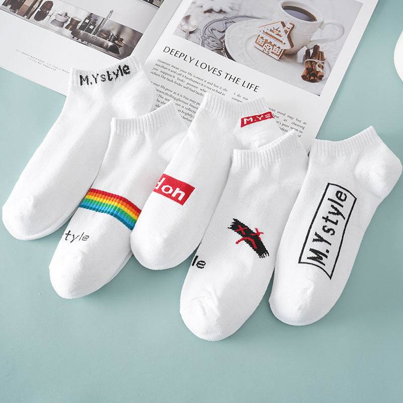Thin Breathable Socks Low-cut Letter Pattern - Mubimart