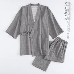 Woven Cotton Washed Color Spinning Double Gauze Kimono Pajama Set - Mubimart - Pajama Set 