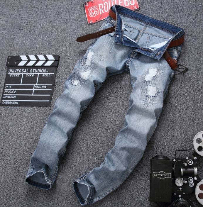 MCCKLE Fashion Brand Designer Mens Ripped Jeans Pants Light Blue Slim Fit Distressed Denim Joggers Male Plus Size Jean Trousers - Mubimart
