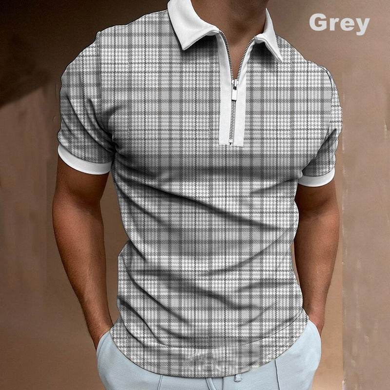 POLO Polo Shirt Zipper Check Men's T-shirt - Mubimart