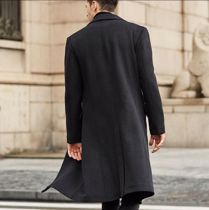 British Men's Long Trench Coat Woolen Coat