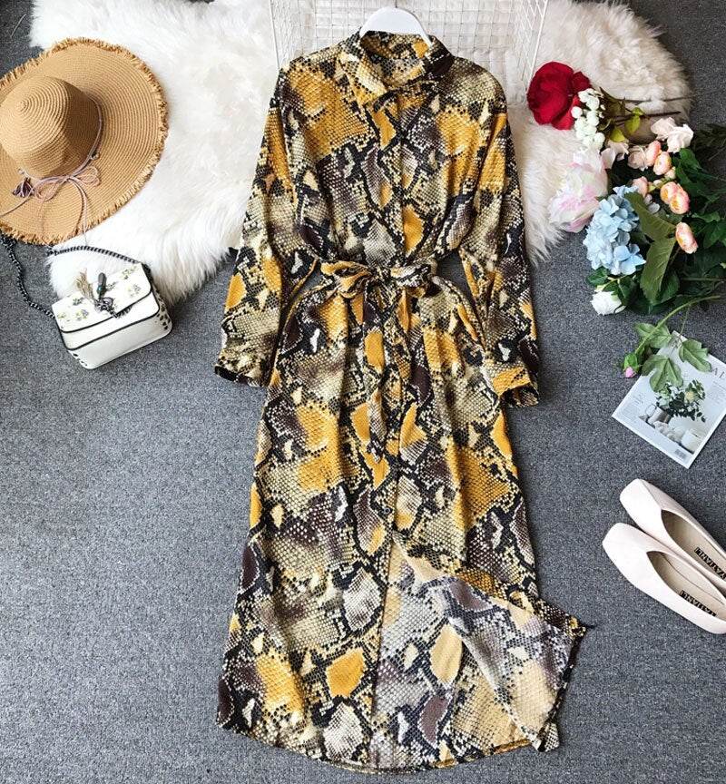 Serpentine Thin Shirt Dress - Mubimart