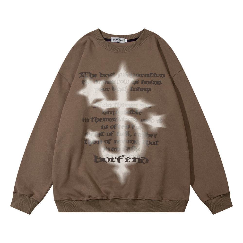 Cross Printed Crew Neck Sweatshirt Men - Mubimart